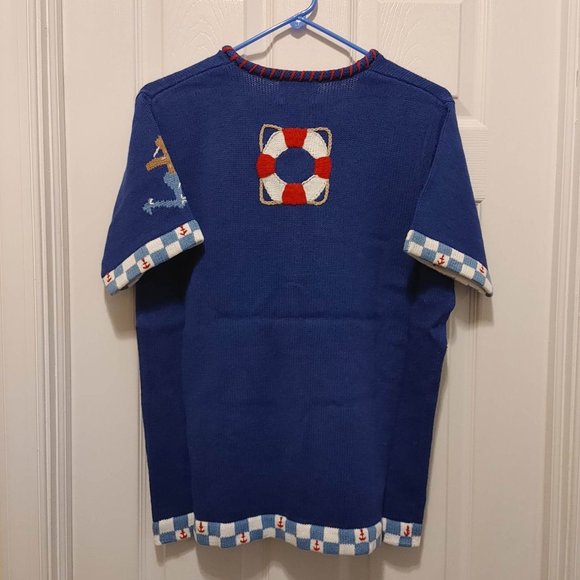 Quacker Factory Cardigan Blue Sweater Lighthouse Beach Nautical Small NWT - Picture 6 of 10
